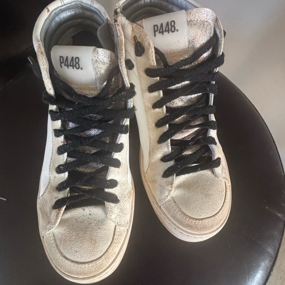 P448 Metallic and White High-Top Sneakers Womens EU 37 US 7